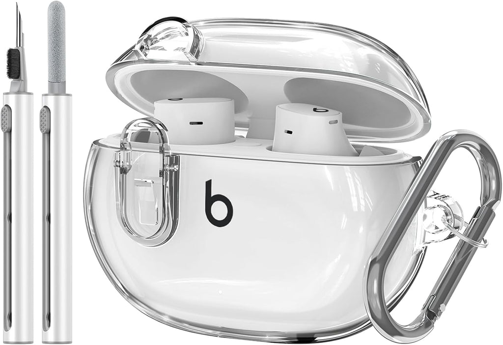 Funda Protectora Transparente para Beats Studio Buds y Buds+ — Con Clip, Kit de Limpieza y Llavero, Compatible 2021/2023