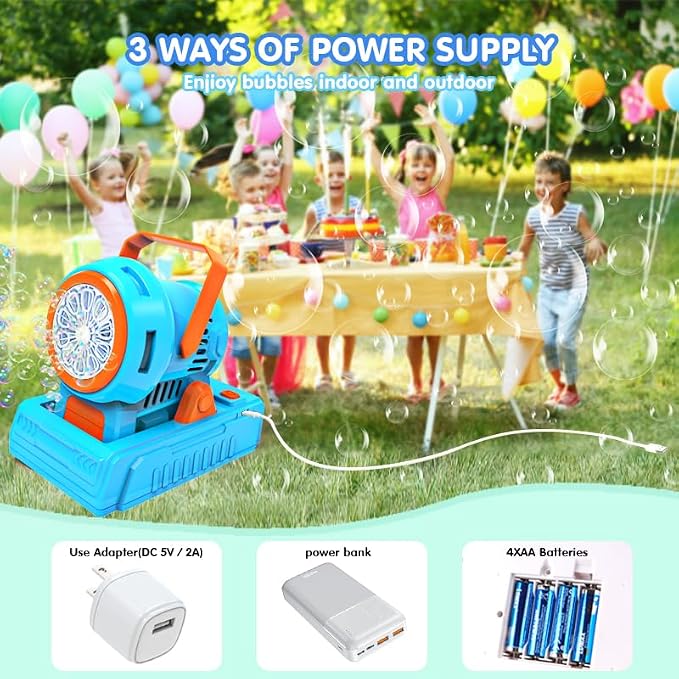 Máquina automática de burbujas de 10 agujeros, soplador de burbujas de más de 20000 burbujas grandes por minuto para niños, fabricante de burbujas portátil operado por USB o baterías para regalos