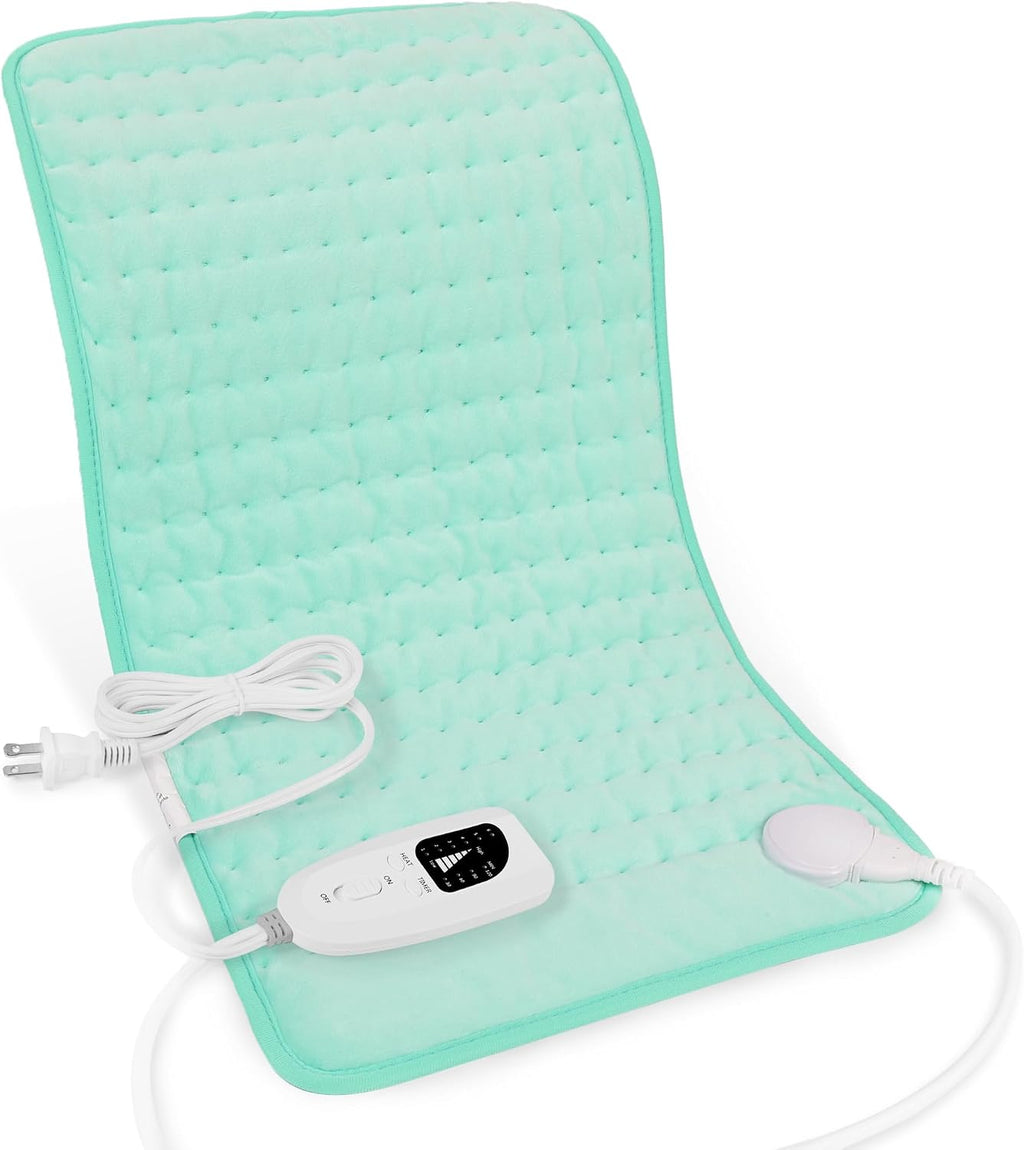 Almohadilla térmica Deepsoon, almohadillas eléctricas para espalda y cuello, almohadilla térmica húmeda para abdomen, hombros, rodillas y piernas, calor seco/húmedo y apagado automático, regalo para el Día de - verde claro, 61 x 30 cm (24 x 12 pulgadas)