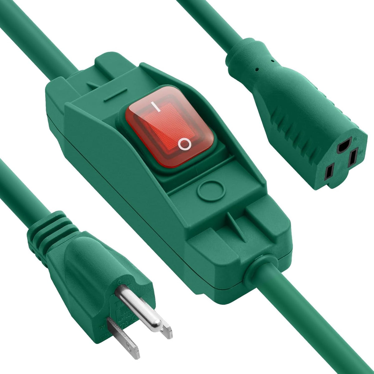Extensión Eléctrica SJTW para Exterior con Interruptor Impermeable | 1.5 pies, Cable de Grado Exterior 125v/250v | Verde