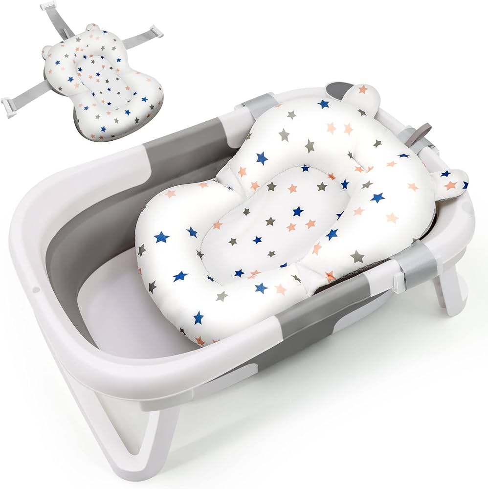 Bañera plegable MoreFeel para recién nacidos con termómetro, toalla con capucha y cojín flotante suave. Bañera portátil de viaje con orificio de drenaje. Bañera plegable y duradera para bebés y niños pequeños #3440