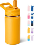 Fijinhom Botella de Agua para Niños 12 oz con Pajilla | Termo de Acero Inoxidable 304 al Vacío | Para Escuela | Libre de BPA, Antifugas | Naranja