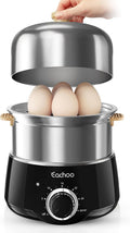 USADO-Cocedor de Huevos CACHOO para 14 Huevos | Acero Inoxidable con Temporizador de 30 Min y Apagado Automático | Vaporera Eléctrica Compacta | Negro