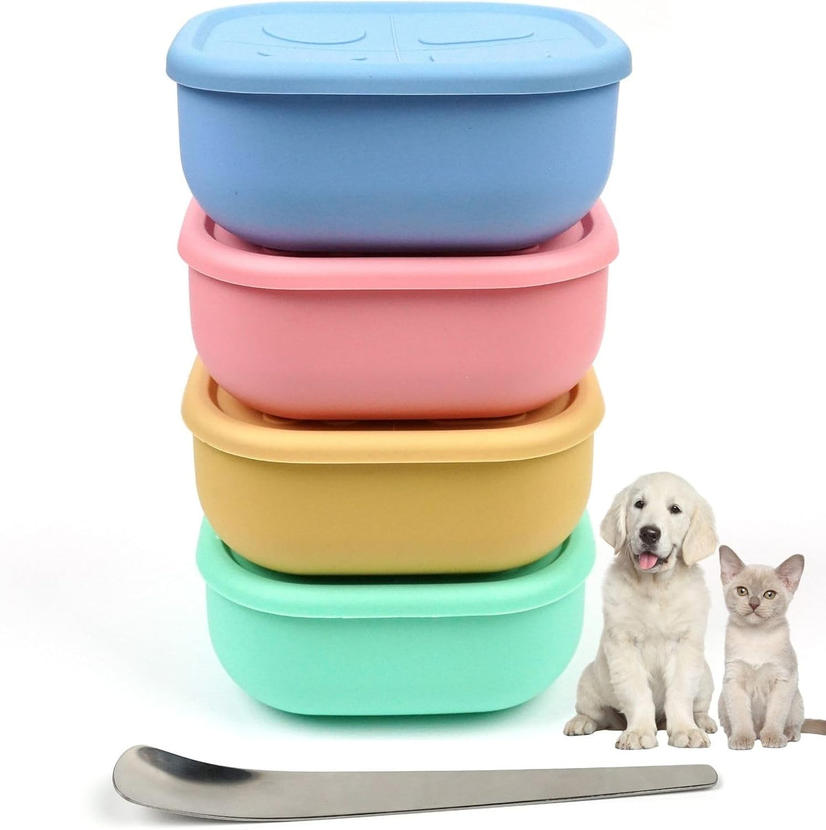 Recipientes Herméticos 2ME para Comida de Mascotas x4 (355 ml) – Silicona, Apto Congelador, Microondas y Lavavajillas