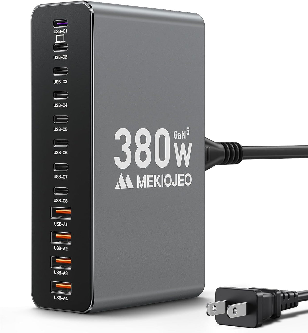 Estación de carga de aleación de aluminio de 12 puertos y 380 W, cargador USB C rápido de 65 W, cargador GaN para portátiles MacBook Pro/Air/iPad Pro/iPhone (gris)