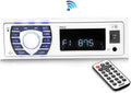 Receptor estéreo marino Bluetooth Pyle - Sistema receptor de radio para embarcaciones de 12 V, estilo DIN simple, con pantalla LCD digital, RCA, MP3, USB, SD, radio AM/FM - Control remoto, arnés de cableado - PLRMR23BTW (Blanco)