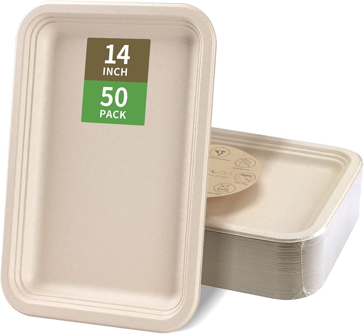 50 Bandejas Desechables de 14 Pulgadas para Fiestas – Platos Grandes para Mariscos y BBQ