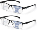 ZERPEET 2 Piezas Gafas de Lectura Multifocales Progresivas para Hombre | Media Montura Metalica con Patillas TR90 | Bloqueo de Luz Azul Antifatiga | Lentes de Computadora Multifoco | 2.5x