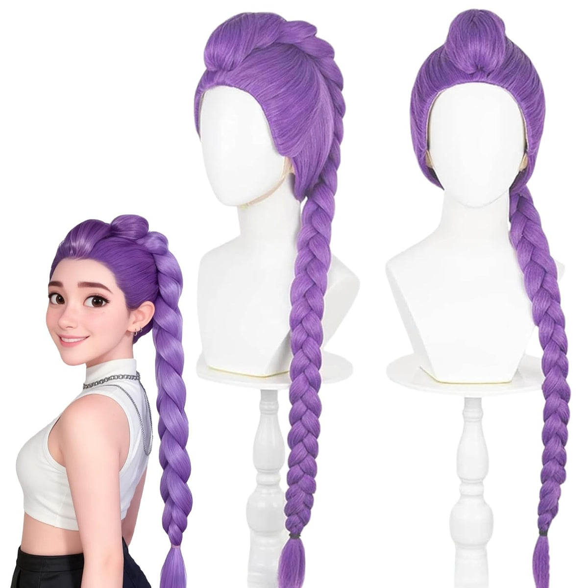 AD ADASTONE Coleta Postiza Trenzada Morada 60cm | Extensión Clip-In Estilo Sirena para Cosplay y Halloween