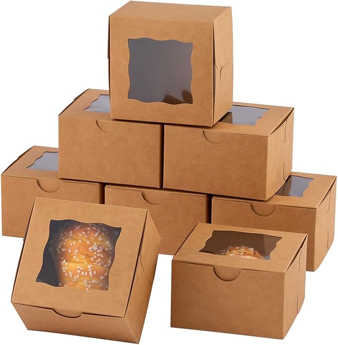 100 piezas de cajas de papel para galletas con ventana, pequeñas cajas de panadería de 10 x 10 x 6 cm, mini cajas para pasteles, cupcakes, postres, donas, fresas de chocolate, caramelos