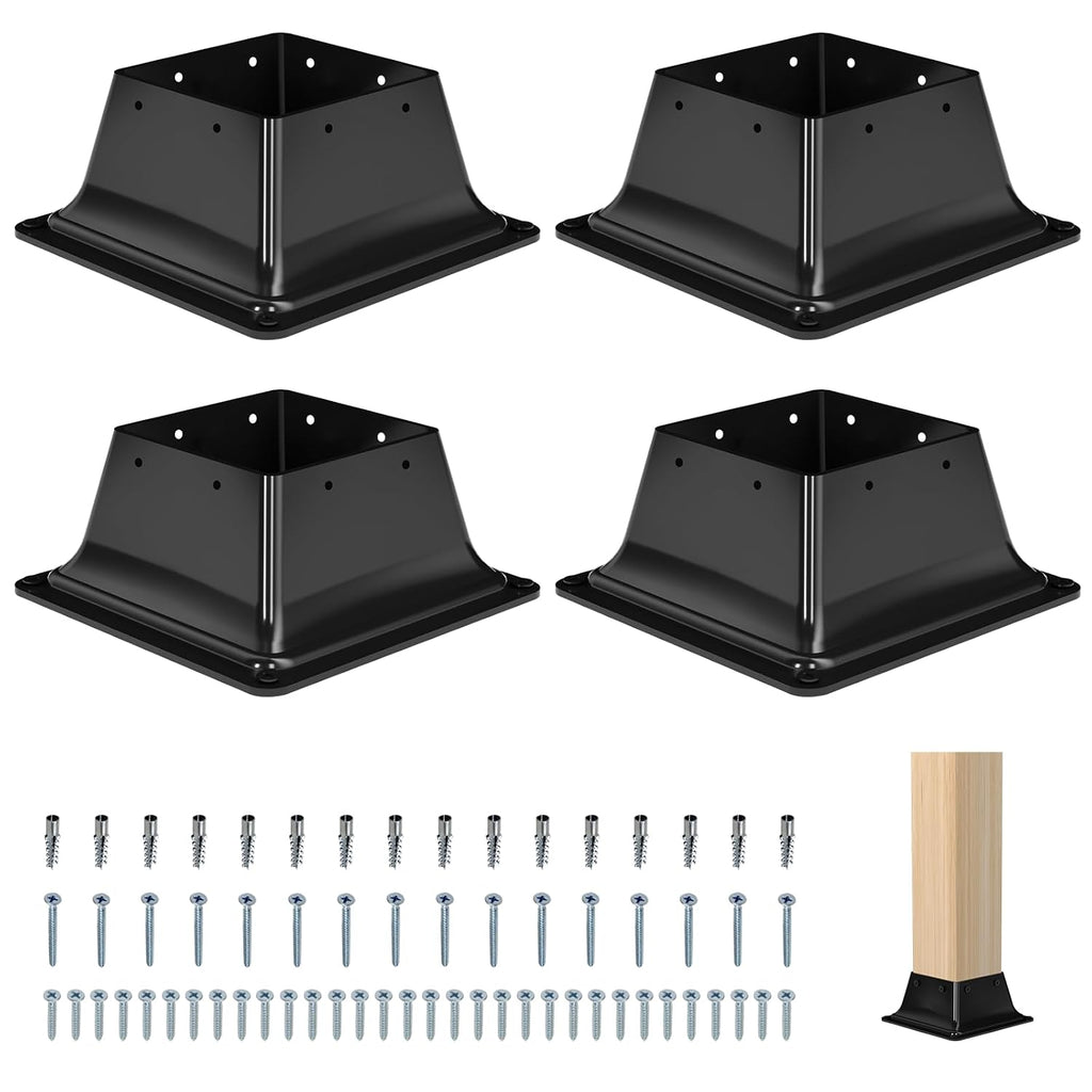 Base para Poste 4x4 Pack de 4 | Tamano Interior 3.6x3.6 | Soportes de Metal Resistentes de Acero Solido con Recubrimiento en Polvo | para Baranda, Pergola y Cerca