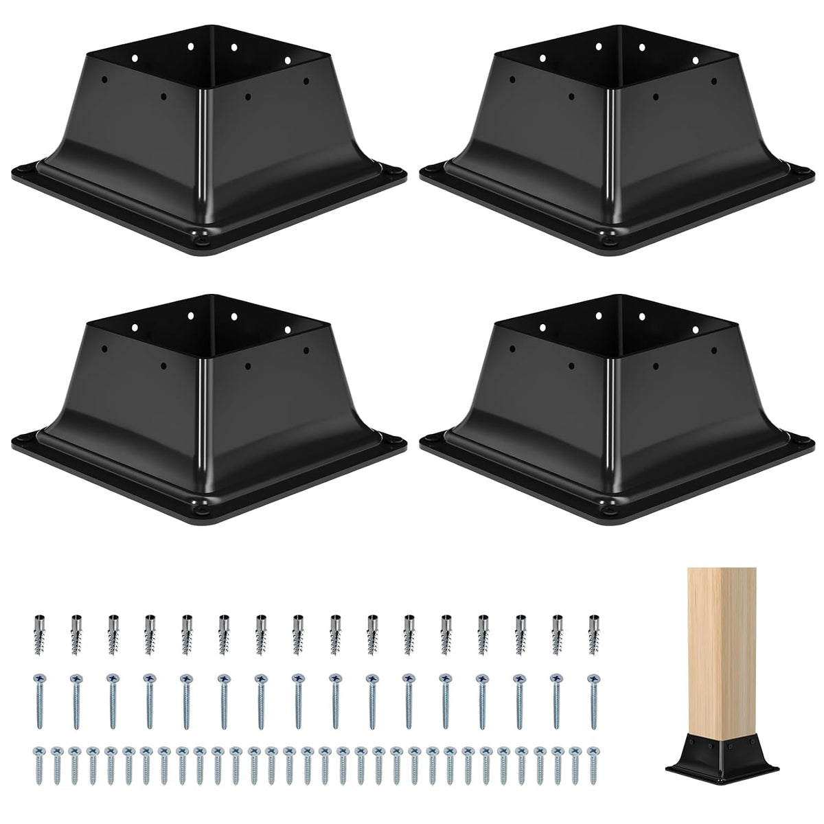 Base para Poste 4x4 Pack de 4 | Tamano Interior 3.6x3.6 | Soportes de Metal Resistentes de Acero Solido con Recubrimiento en Polvo | para Baranda, Pergola y Cerca