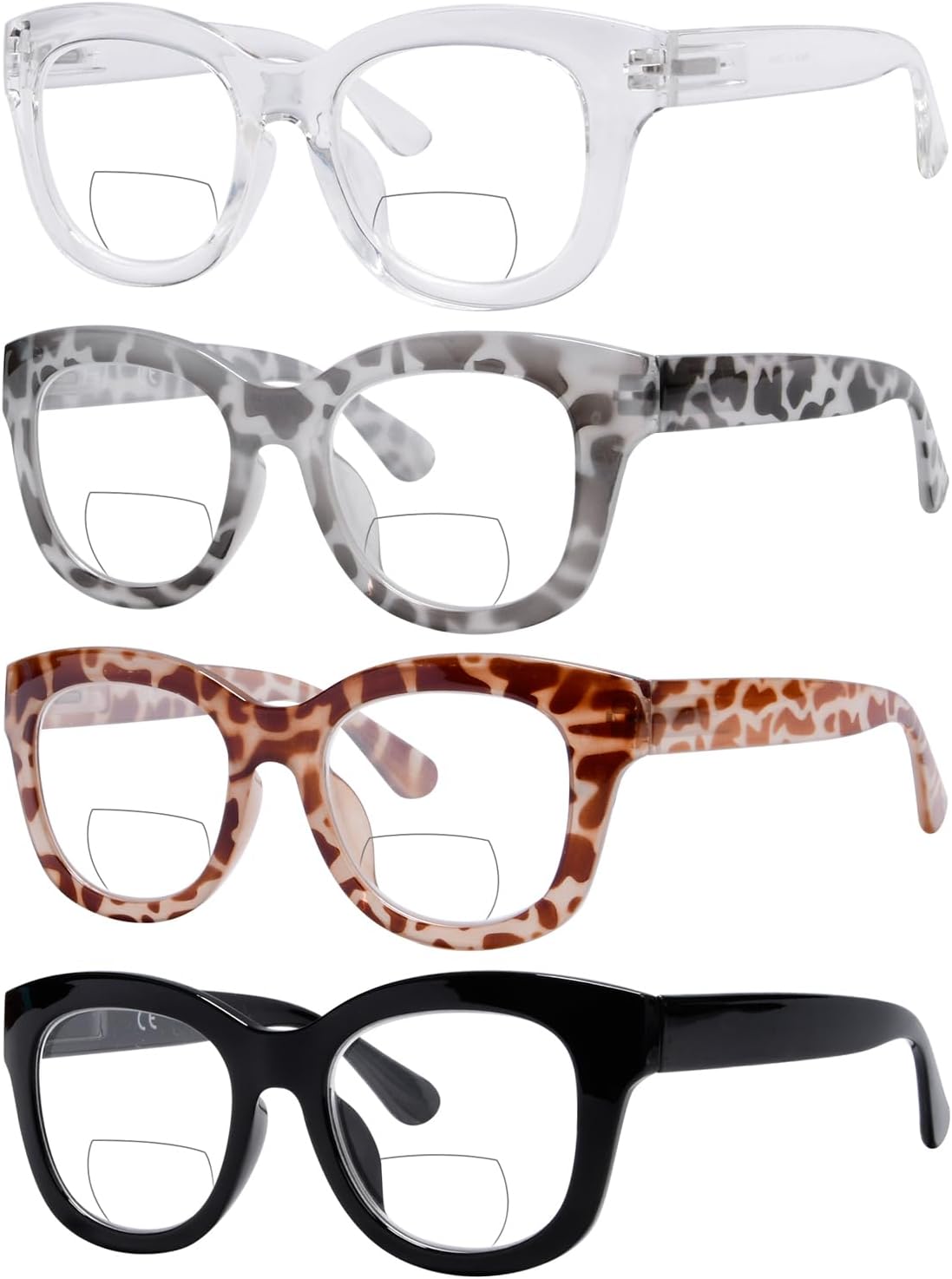 Eyekepper 4-Pack Large Frame Bifocal Reading Glasses Women Bifocal Readers +2.00