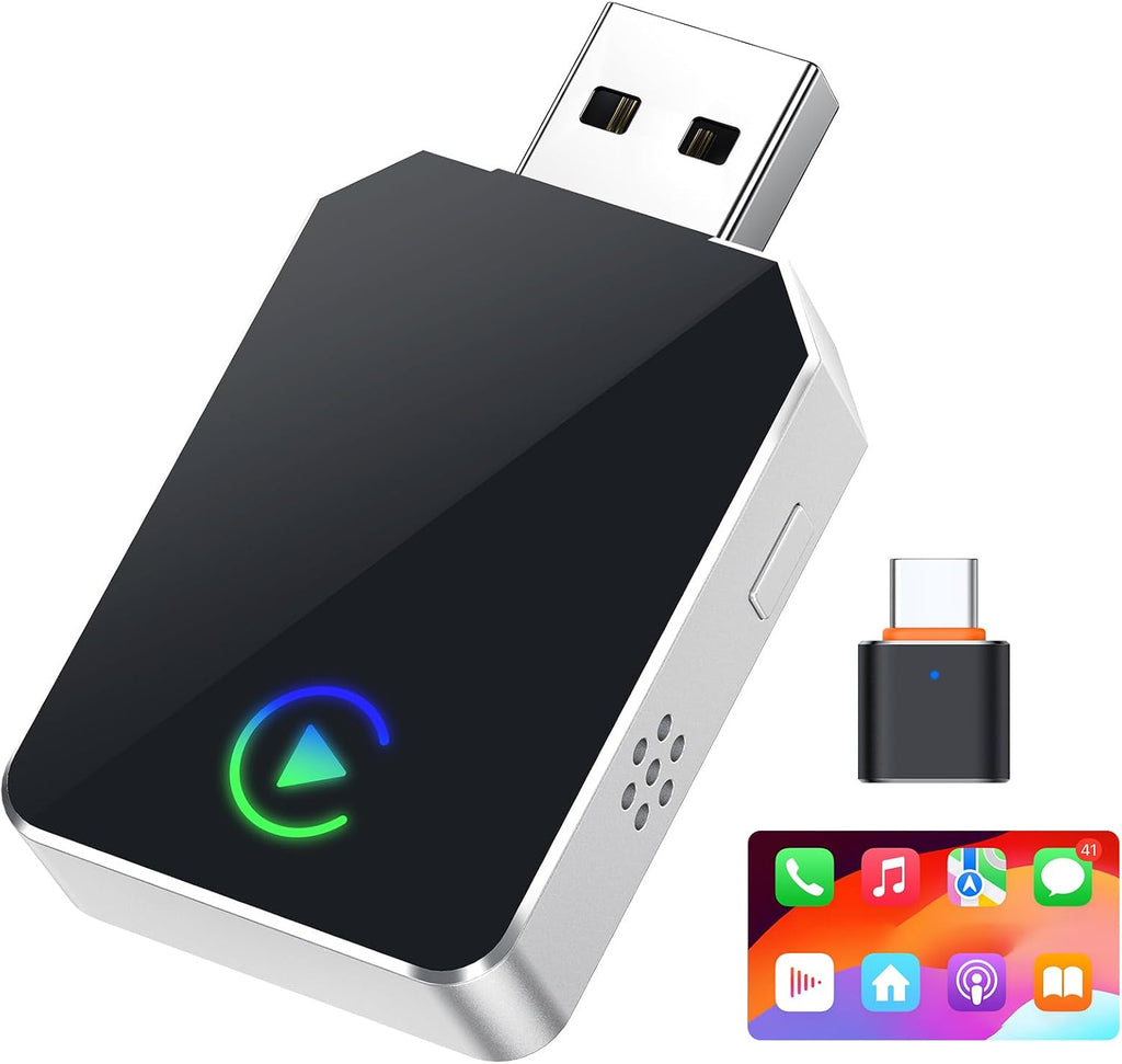 Adaptador inalámbrico SPIRITIME CarPlay para iPhone, 2026. Adaptador inalámbrico Android Auto CarPlay 2 en 1 mejorado, convierte de cableado a inalámbrico, rápido y estable, Plug & Play (plateado).