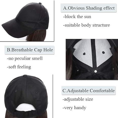 Gorra de Béisbol con Extensiones de Cabello Sintético Lacio – Peluca Integrada Ajustable