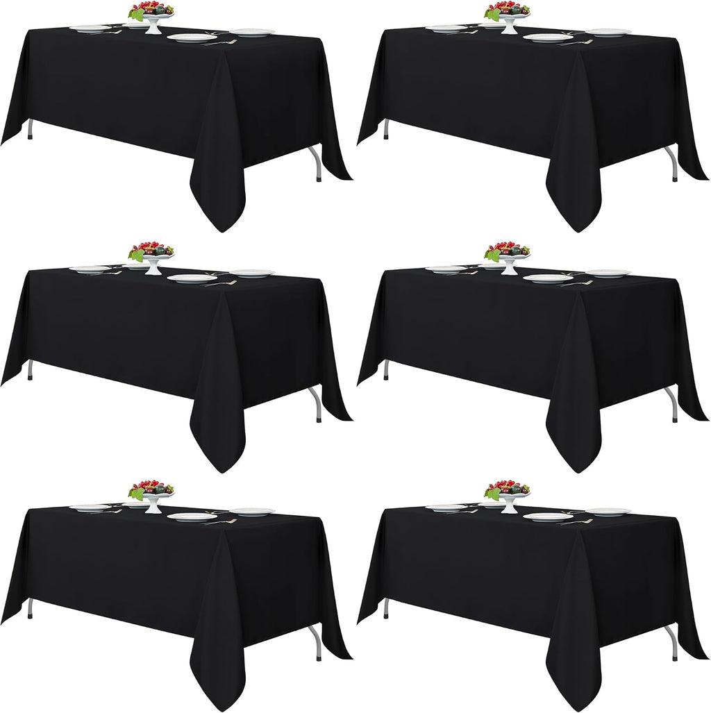 Manteles Negros Ajustables para Mesas Rectangulares Pack x6 – 70"x120" Poliéster Lavable, Para Mesas de 6 a 8 Pies, Bodas, Fiestas y Banquetes