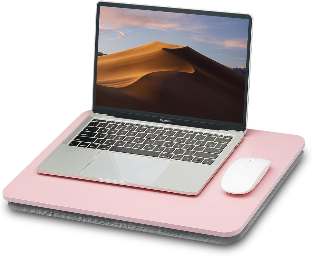 ZEAPTAC Portable Lap Laptop Desk with Pillow Cushion, Fits up to 15.6 inch Laptop, Lap Stand for Bed & Couch & Carpet, Book Tablet/Drawing Board/Computer Laptop Stand - Pink
