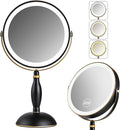 Espejo de maquillaje iluminado, aumento de 20x, negro mate