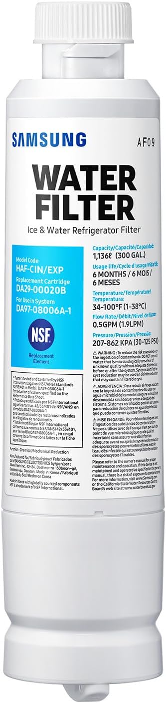 SAMSUNG Filtro Genuino para Agua y Hielo de Refrigerador | Filtración de Carbón Activado | Agua Limpia y Clara | Vida de 6 Meses | HAF-CIN/EXP | Pack de 1