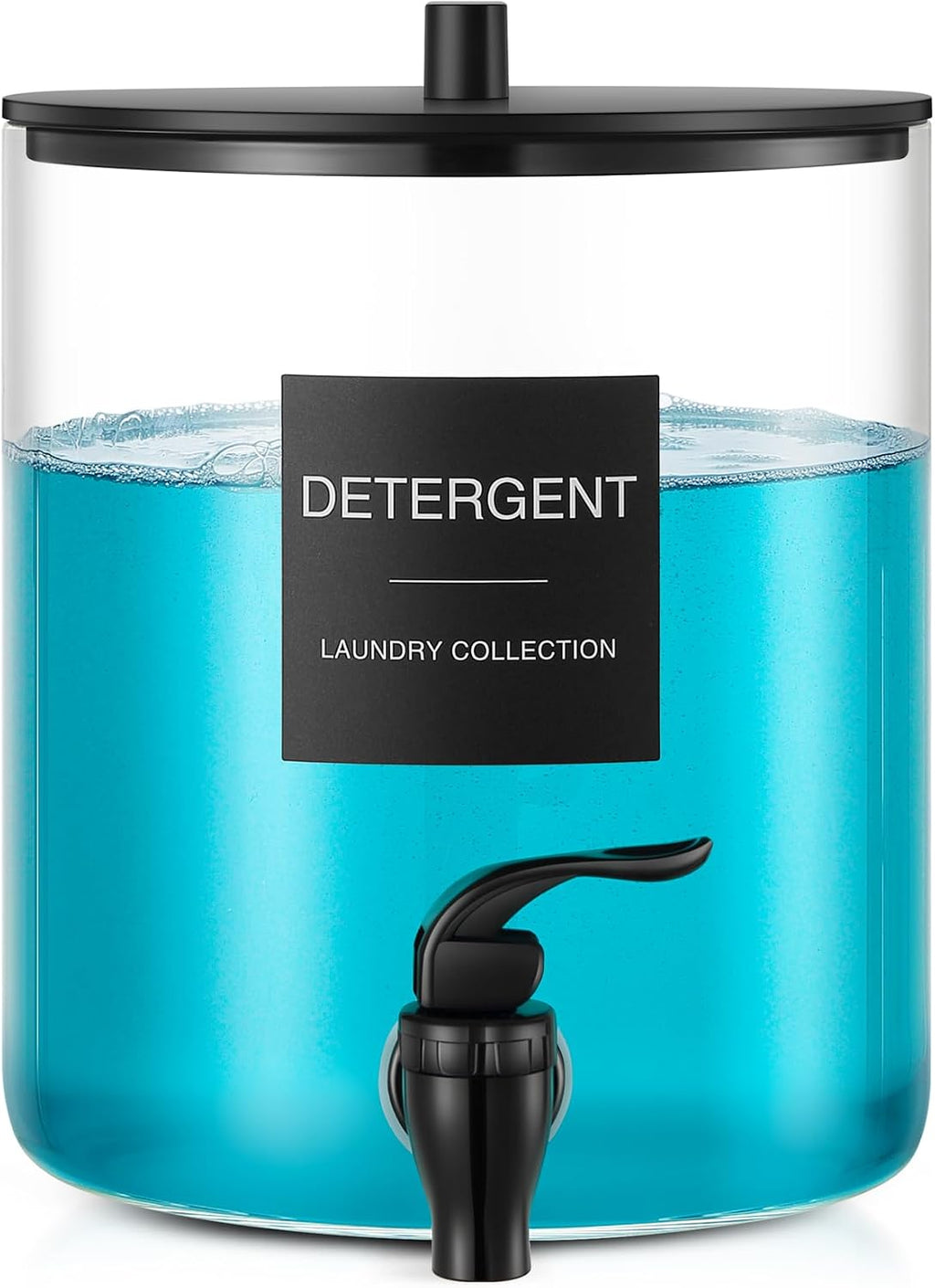Dispensador de Detergente de Vidrio para Lavandería – 128 oz / 3.5L, Grifo Plástico, Negro, 1 Pieza