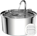 Fuente de agua para gatos Tomxcute, dispensador automático de agua para mascotas de acero inoxidable de 3,2 L/108 oz, bomba ultrasilenciosa y 3 filtros de repuesto para gatos, perros y otras mascotas.