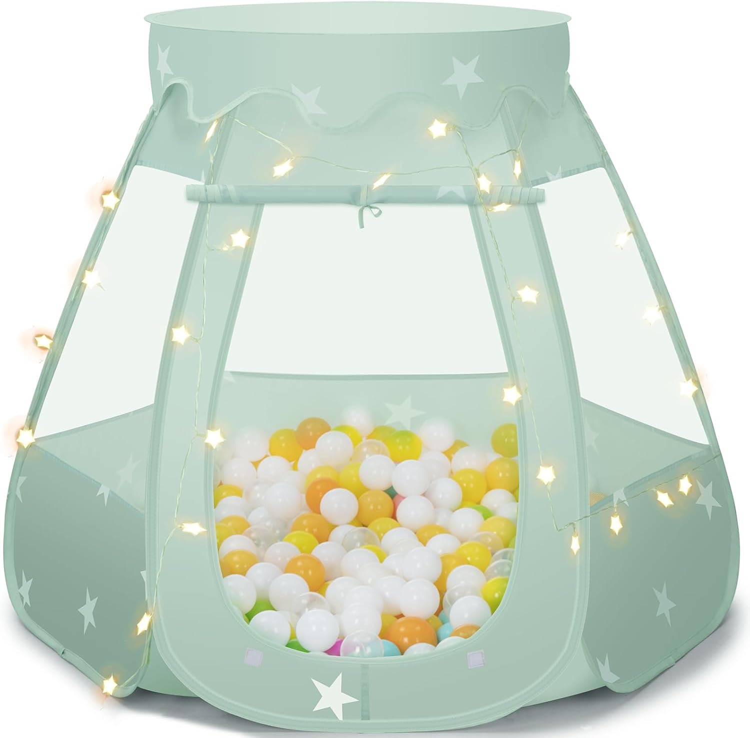 Piscina de pelotas para bebés pequeños: con luces de estrellas - Tienda de juegos de princesas desplegable para niños - Juguetes para niñas de interior y exterior - Regalos de cumpleaños - Sin pelotas (Tienda verde grisácea) 