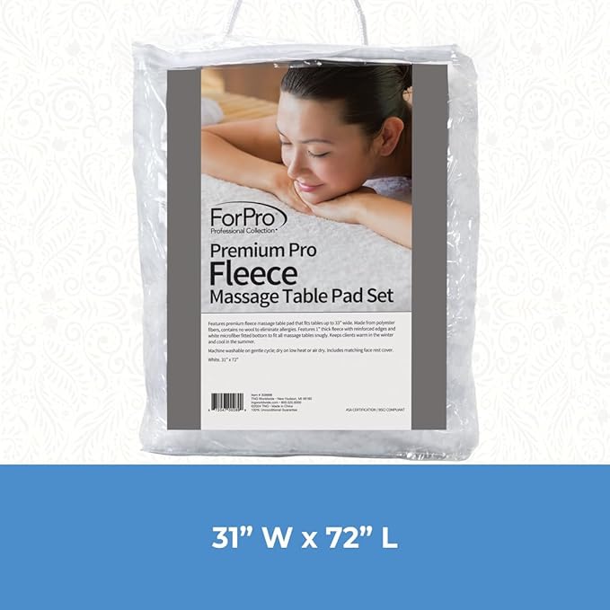 ForPro Premium Pro - Juego de almohadillas de mesa de masaje de forro polar, extrasuaves, hipoalergénicas, incluye almohadilla para mesa de masaje y funda para reposo facial, 31 pulgadas de ancho x 72