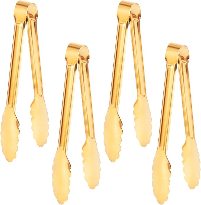 Paquete de 4 Pinzas Doradas para Servir de Acero Inoxidable – 9 Pulgadas, Ideales para Bufé, Fiestas y Banquetes