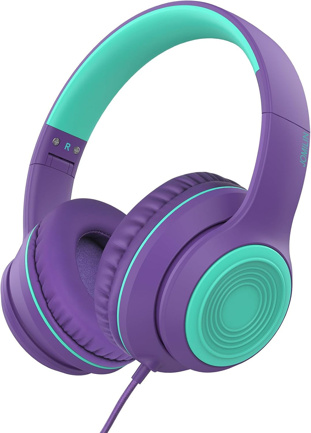 Auriculares supraaurales con cable JOMILIN A8 con micrófono, ligeros, plegables y portátiles, con cable de 1,5 m que no se enreda y conector de 3,5 mm para smartphone, tablet, ordenador y reproductor MP3/4 (morado).