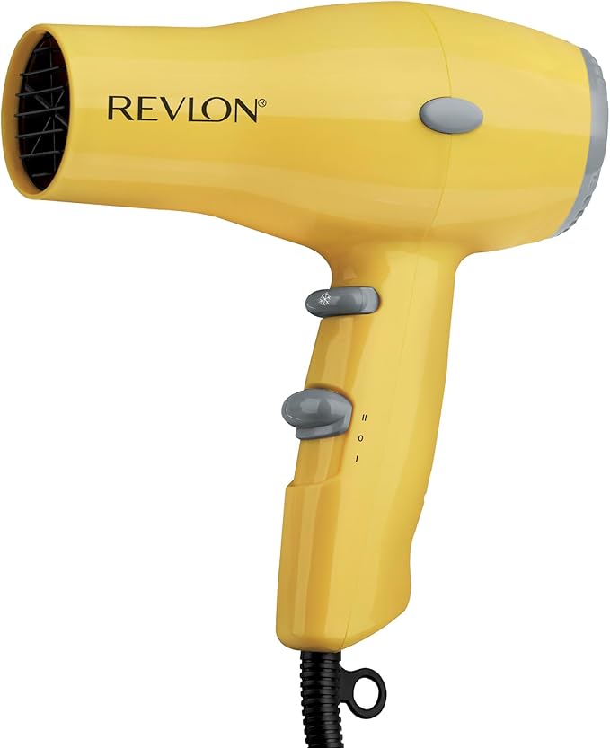 REVLON Secador de pelo compacto | Diseño ligero de 1875 W, perfecto para viajes, (amarillo)
