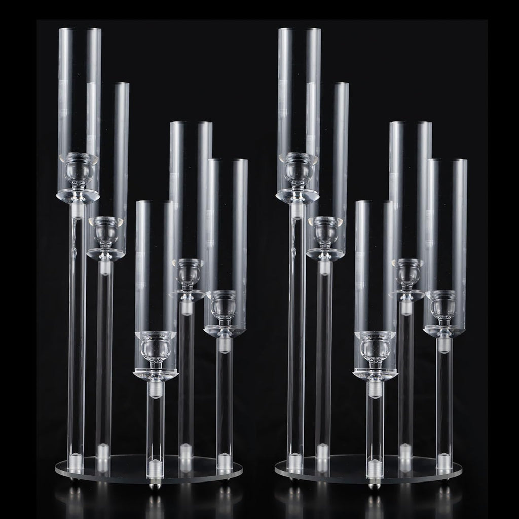 2 Candelabros Acrílicos para Centro de Mesa | 5 Brazos Transparentes para Velas | Soportes para Bodas, Baby Shower y Decoración | Para Vela LED 0.8