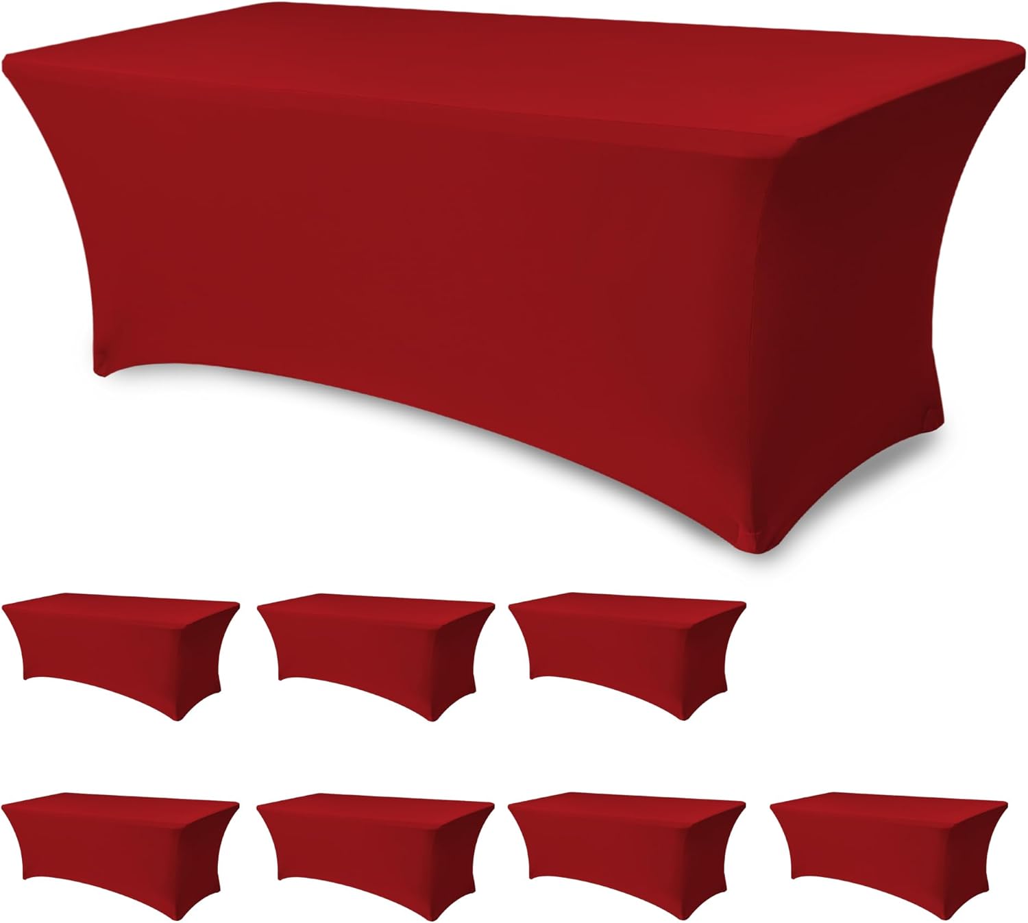 Enjoyidea Spandex Table Cover for 6 foot Rectangle Tables-8 Pack Fitted Stretch Red Tablecloth-Elastic 6ft Christmas Tablecloths for Party, Vendor Booth Display, Banquet Buffet Event, Craft Trade Show