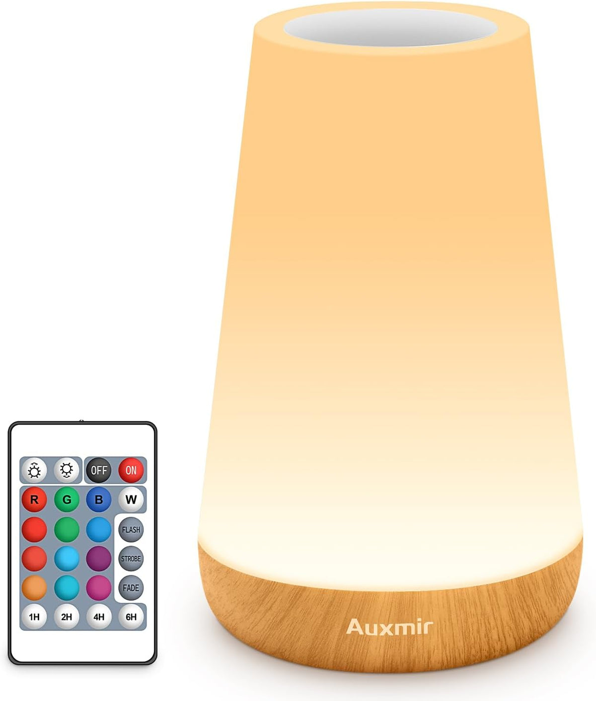 Luz Nocturna LED Recargable Auxmir, Lámpara de Mesita de Noche Toque y Control Remoto con 13 Colores, 5 Niveles de Brillo, Lámpara de Mesa Portátil para Niños Bebé Guardería, Dormitorio, Baño, Camping, Marrón Claro - Paquete de 2