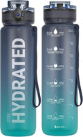 Sahara Sailor Botella de Agua 32 oz | Resistente y Antifugas con Marcador de Tiempo | Tritan Sin BPA, Boca Ancha con Cepillo de Limpieza