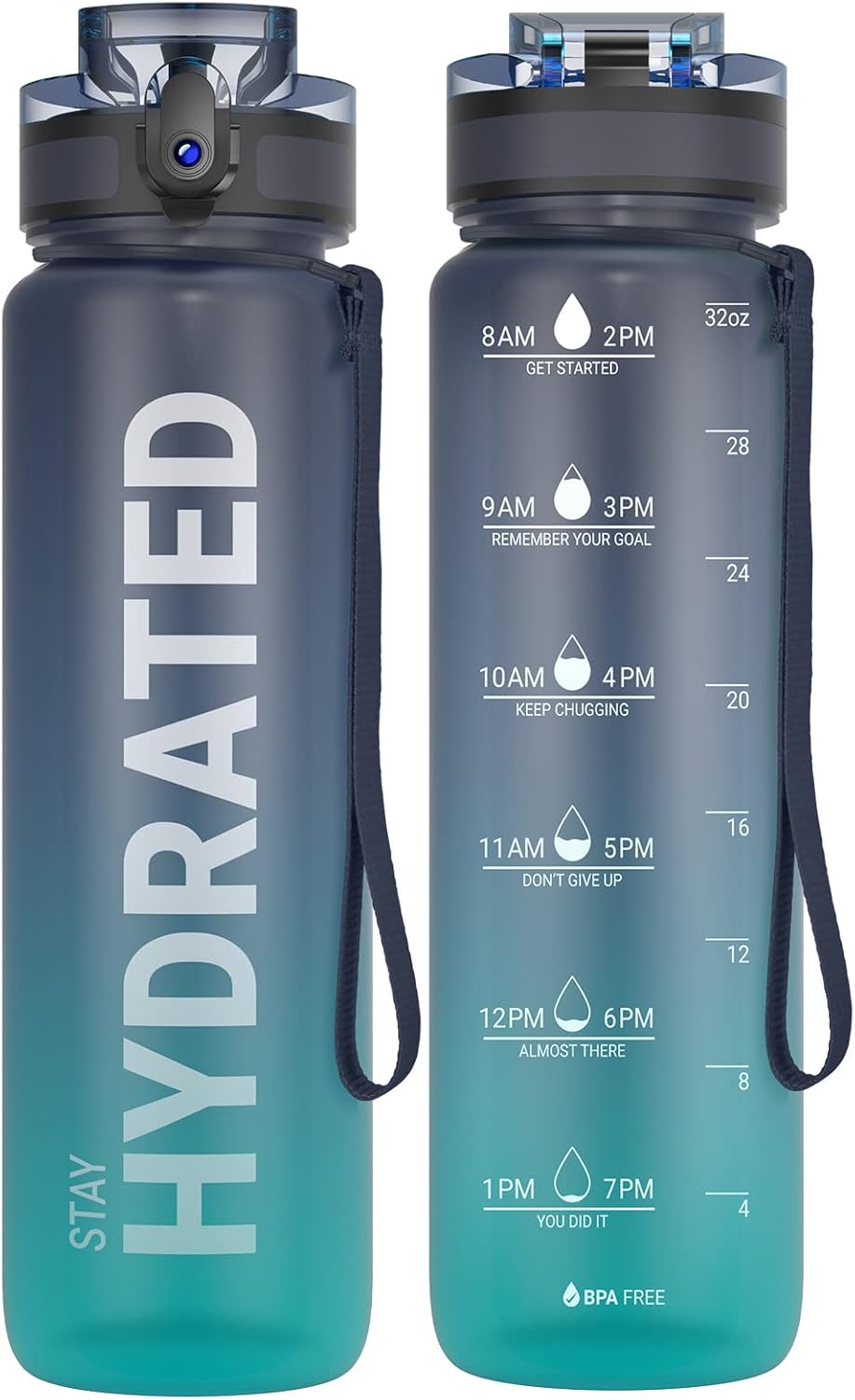 Sahara Sailor Botella de Agua 32 oz | Resistente y Antifugas con Marcador de Tiempo | Tritan Sin BPA, Boca Ancha con Cepillo de Limpieza