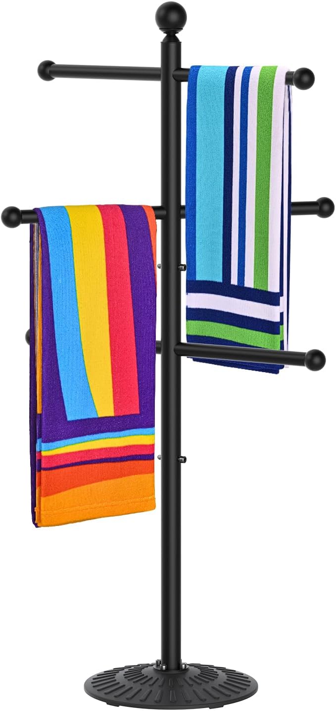 Toallero de Metal para Piscina, Soporte Exterior Resistente con Mesa Lateral