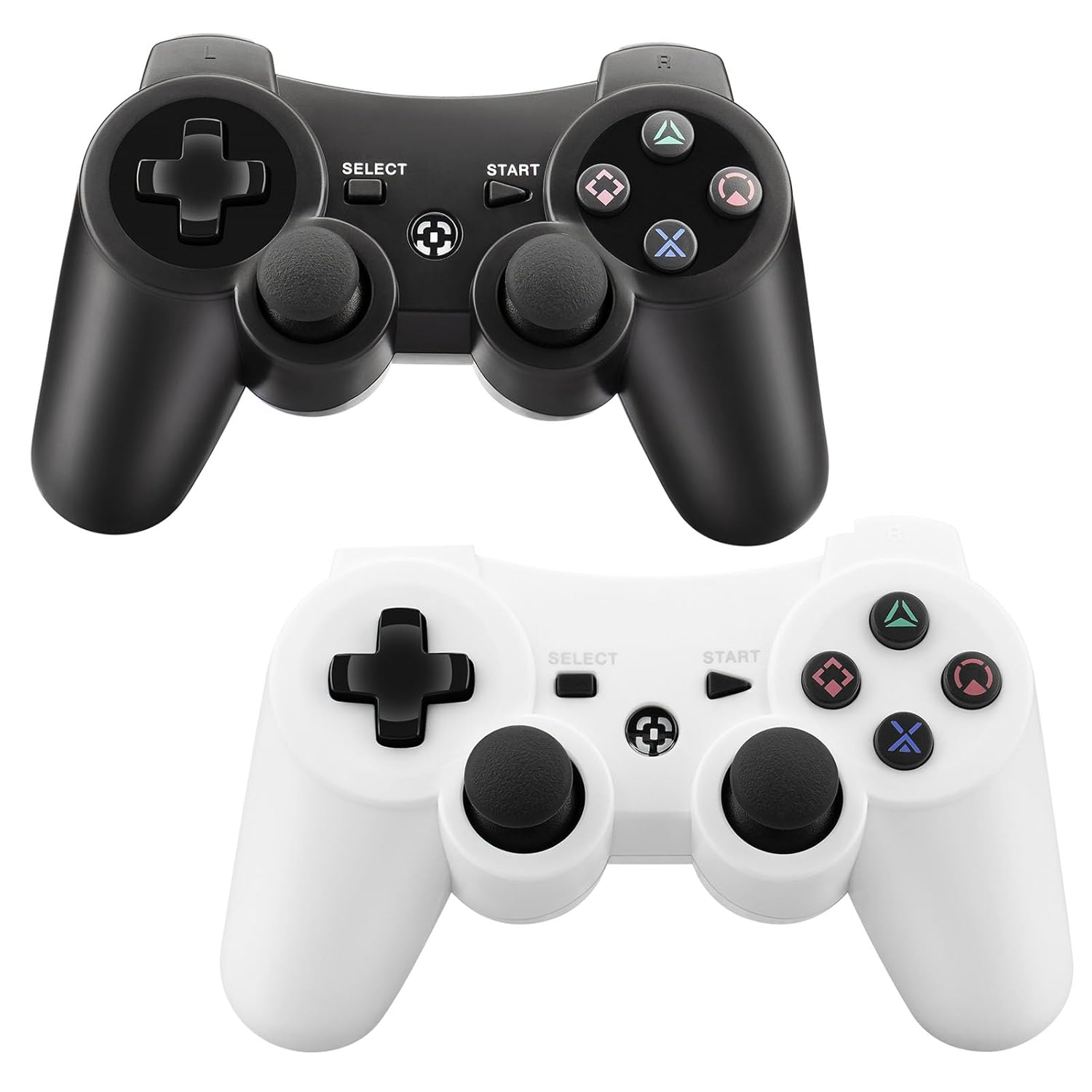 Reemplazo para controlador PS3, paquete de 2 controladores inalámbricos para PlayStation 3, Slim, Pro, control remoto Dual Shock con movimiento de 6 ejes, gamepad Bluetooth con batería de 500 mAh, regalo ideal económico, negro y blanco. 