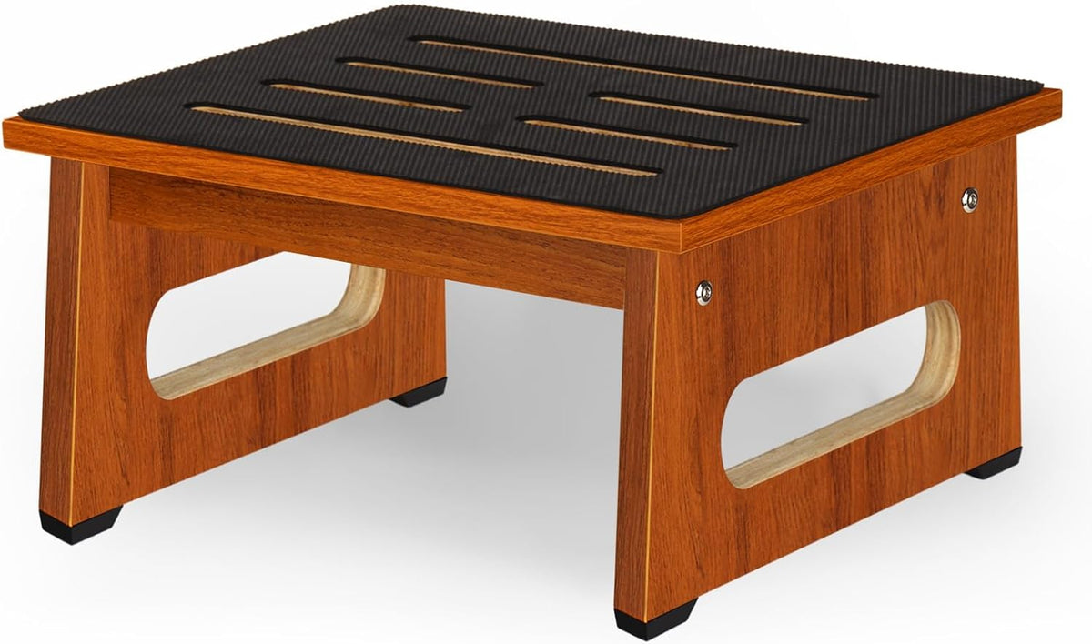Taburete Escalón de Madera para Cama | Patas Antideslizantes | Capacidad 204 kg | Fácil de Armar | Café Rústico