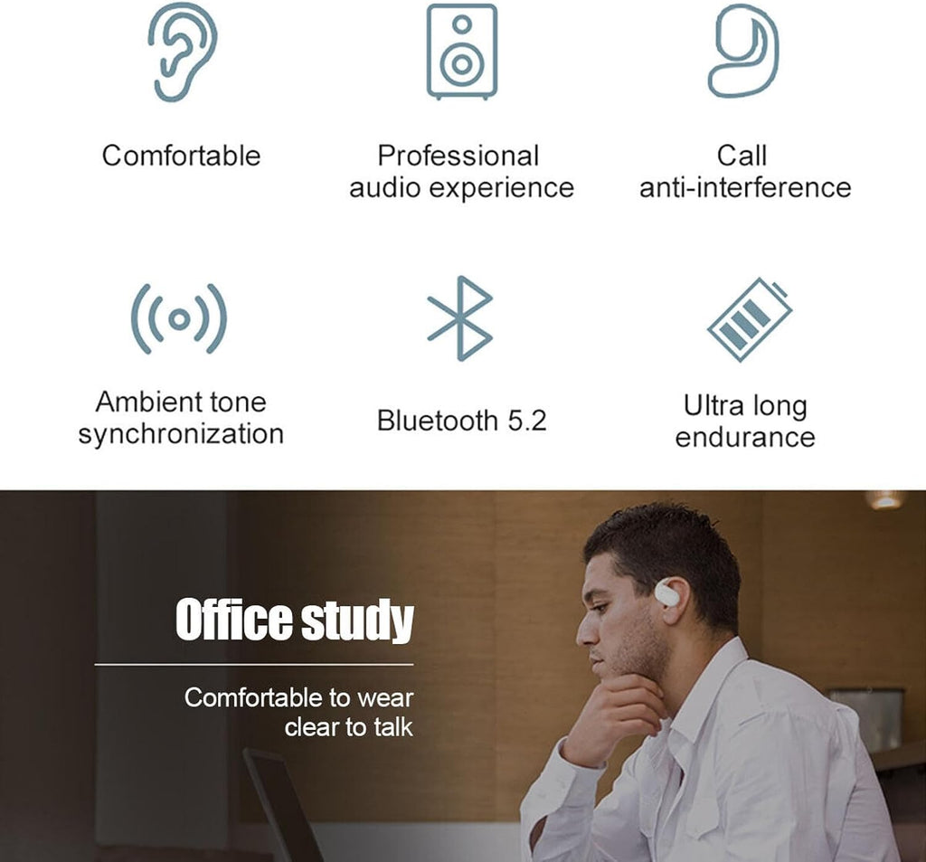 Auricular Bluetooth V5.2 inalámbrico manos libres, auricular individual, diseño sin tapones para los oídos, ideal para deportes, correr y entrenar.