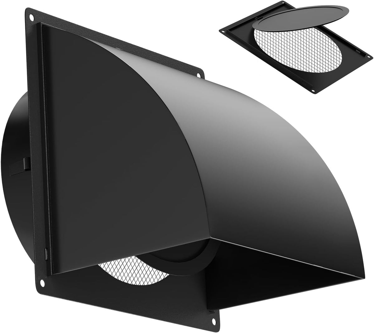 Cubierta de ventilación exterior de metal para secadora Drasum de 6 pulgadas, campana extractora de hierro resistente con amortiguador interno, cubierta desmontable y rejilla fija para secadora, cocina, HVAC, color negro.