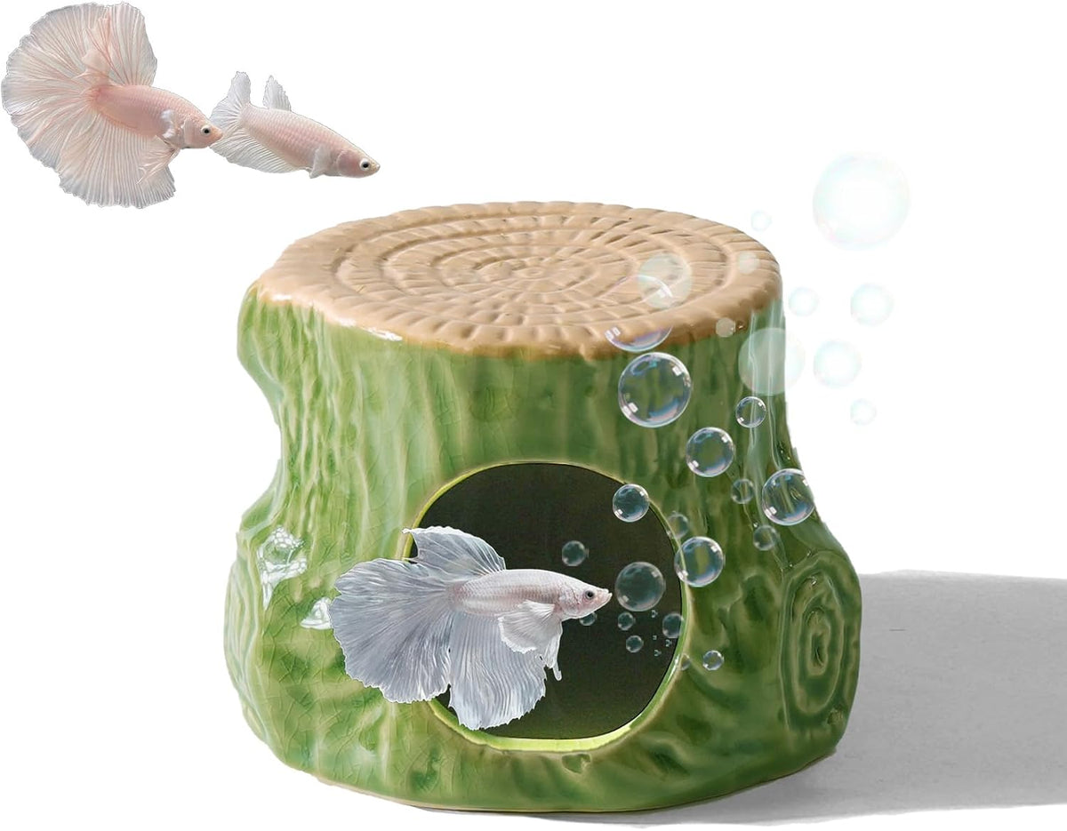 Cueva Decorativa para Acuario Deapeey – Escondite de Madera Verde para Peces Betta, Camarones, Cíclidos y Cangrejos
