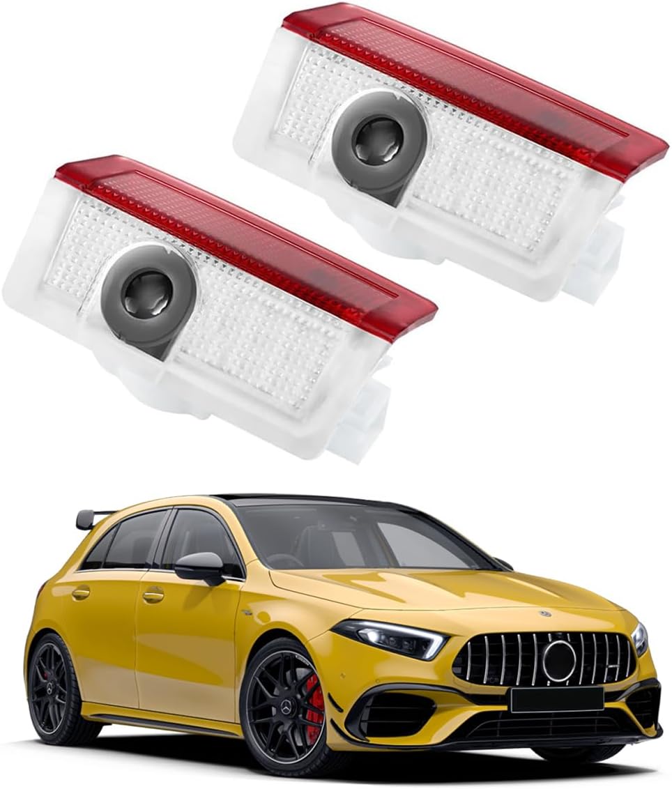 FALTA UNA PIEZA-Luces LED para puertas de coche, proyector de logotipo, luces de cortesía compatibles con A B C E-Class GLA GLC GLE, paquete de 2 luces de bienvenida automáticas con sombra fantasma 4K-HD sin desvanecimiento (///AMG)