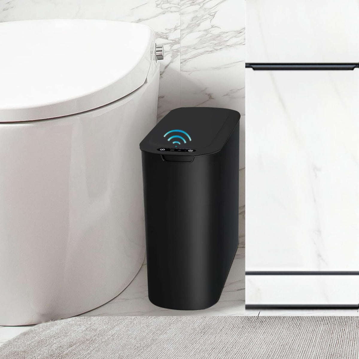 Papelera de Baño TIPGO con Sensor de Movimiento Automático | 9.7L Sin Contacto | Tapa Hermética | Plástico Delgado | Baño Dormitorio Oficina | Color Negro | 1 Unidad