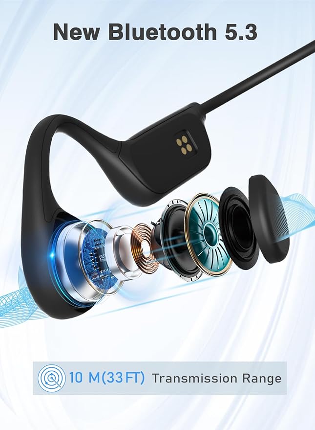 Audífonos de Conducción Ósea Laoziniu — Bluetooth 5.3, IPX8, 32GB Integrados, Para Natación y Deporte, Negro