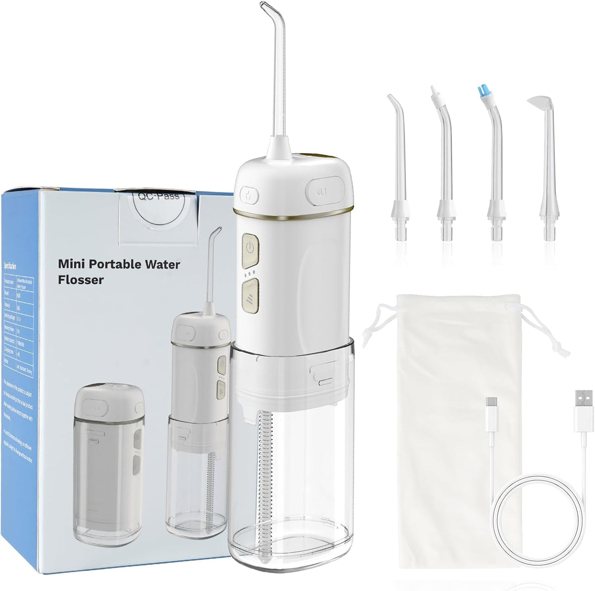 USADO-Hibbent Irrigador Bucal Portátil Inalámbrico | 3 Modos y 4 Boquillas | IPX7 Recargable para Viaje y Ortodoncia
