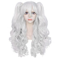 ANOGOL Peluca Blanca con 2 Coletas Largas y Rizadas | Incluye Gorro para Peluca | para Disfraces Lolita, Cosplay y Halloween | Coletas Dobles Rizadas para Mujer