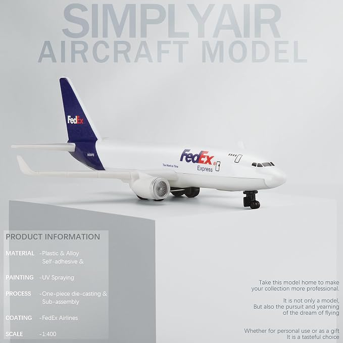 SimplyAir 1/400 Kits de modelo de avión FedEx Modelo de avión de plástico para colección y exhibición