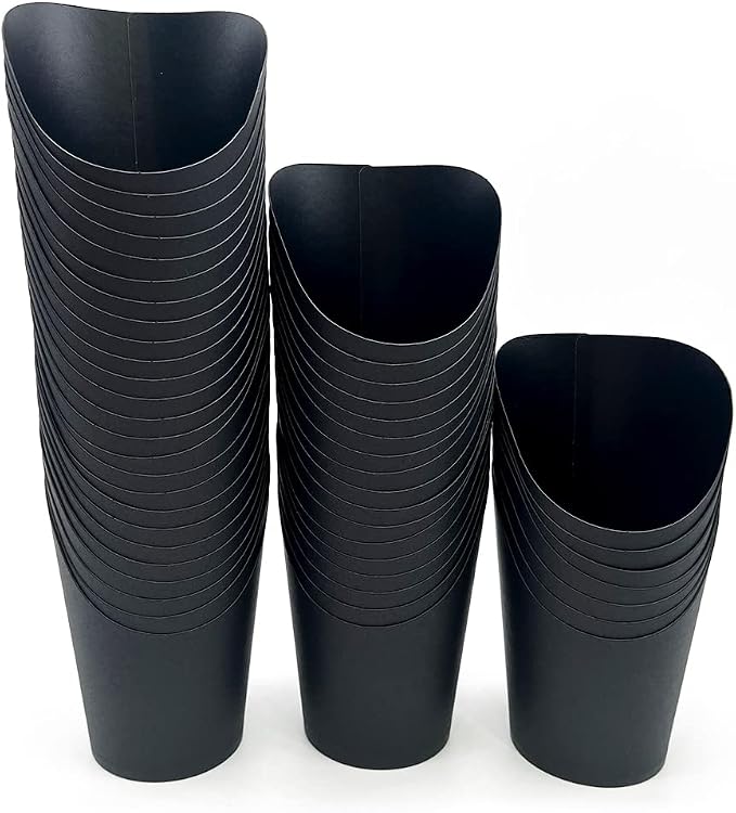 Kingzhuo 50 unidades de soporte para papas fritas de 14 onzas, tazas de papel para llevar, conos desechables, cajas de palomitas de maíz, bandejas de comida para boda, conos de papel (negro)