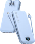Cargador Portátil 10000mAh Cables Integrados Enchufe Pared Carga Rápida PD20W USB C Pantalla LED Compatible iPhone iPad Samsung Azul