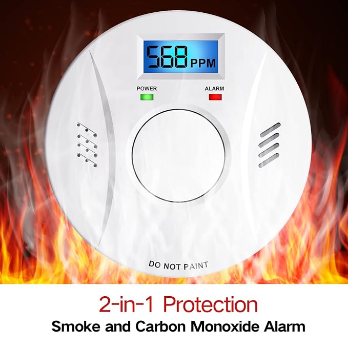 6 Detectores de Humo y Monóxido de Carbono Linsoal – Alarma 2 en 1 con Batería
